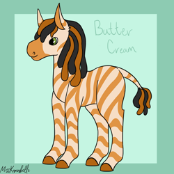 Size: 2000x2000 | Tagged: safe, artist:misskanabelle, oc, oc only, oc:butter cream, pony, zebra, abstract background, high res, leonine tail, signature, solo, zebra oc