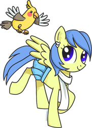 Size: 2149x2961 | Tagged: safe, artist:catachromatic, oc, oc only, oc:starlight dazzle bright, bird, cockatiel, pegasus, pony, female, hatching (technique), high res, landing, mare, pet, simple background, solo, spread wings, transparent background, wings