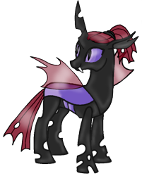 Size: 616x766 | Tagged: safe, artist:agdapl, artist:elementbases, pharynx, changeling, changeling queen, g4, base used, fangs, female, horn, looking back, purple changeling, rule 63, simple background, smiling, solo, trachea, transparent background, wings