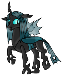 Size: 737x897 | Tagged: safe, artist:agdapl, artist:elementbases, thorax, changeling, changeling queen, g4, base used, fangs, female, horn, mesosoma, raised hoof, rule 63, simple background, smiling, solo, transparent background, wings