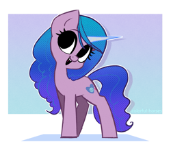 Size: 2351x2072 | Tagged: safe, artist:syrupyyy, izzy moonbow, pony, unicorn, g5, abstract background, cute, female, high res, izzybetes, mare, open mouth, open smile, smiling, solo