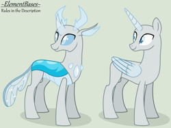 Size: 2058x1538 | Tagged: safe, artist:elementbases, oc, oc only, alicorn, changedling, changeling, pony, g4, to change a changeling, alicorn oc, bald, base, duo, horn, looking back, male, simple background, smiling, stallion, transparent horn, transparent wings, wings