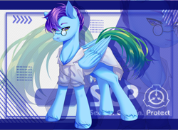 Size: 3752x2742 | Tagged: safe, artist:alus, oc, oc only, oc:dr.picsell dois, pegasus, pony, clothes, facial hair, high res, lab coat, male, moustache, pegasus oc, scp, scp foundation, stallion, unshorn fetlocks