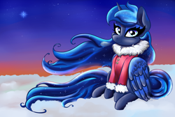Size: 1930x1300 | Tagged: safe, artist:twilightwolf91, princess luna, pony, unicorn, g4, spoiler:mlp friendship is forever, clothes, commissions open, snow, solo, winter