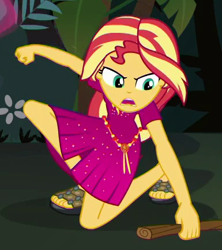 Size: 385x434 | Tagged: safe, screencap, sunset shimmer, equestria girls, equestria girls series, g4, spring breakdown, spoiler:eqg series (season 2), cropped, cruise outfit, feet, sandals, solo, stick, toes