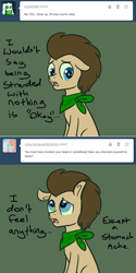 Size: 650x1302 | Tagged: safe, artist:toadstool-prancer, doctor whooves, time turner, oc, oc:tantamount, changeling, earth pony, pony, tantamount time turner, g4, blue eyes, changeling oc, disguise, disguised changeling, earth pony oc, eyes open, green sclera, male, male oc, pony oc, solo, stallion