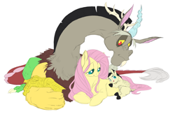 Size: 10593x6894 | Tagged: safe, artist:snspony, discord, fluttershy, draconequus, hybrid, pegasus, pony, g4, female, interspecies offspring, male, offspring, parent:discord, parent:fluttershy, parents:discoshy, preggoshy, pregnant, ship:discoshy, shipping, straight