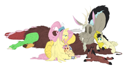 Size: 9093x4894 | Tagged: safe, artist:snspony, discord, fluttershy, draconequus, hybrid, pegasus, pony, g4, female, interspecies offspring, male, offspring, parent:discord, parent:fluttershy, parents:discoshy, preggoshy, pregnant, ship:discoshy, shipping, straight