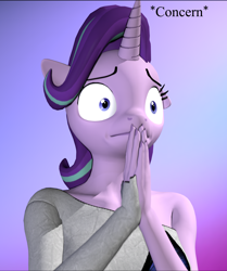 Size: 2160x2578 | Tagged: safe, artist:backmaker, starlight glimmer, unicorn, anthro, g4, 3d, concern, concerned, female, high res, reaction image, solo, source filmmaker