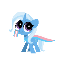 Size: 1000x1000 | Tagged: safe, artist:sugar morning, trixie, pony, unicorn, g4, animated, cape, clothes, cute, diatrixes, female, flag, gif, holding, holding a flag, mouth hold, pride, pride flag, simple background, solo, trans female, trans trixie, transgender, transgender pride flag, transparent background
