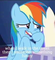 Size: 1080x1168 | Tagged: safe, edit, edited screencap, screencap, rainbow dash, pegasus, pony, 28 pranks later, g4, caption, crying, female, image macro, laughing, mare, meme, solo, tears of laughter, text, twilight's castle
