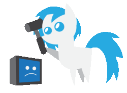 Size: 925x681 | Tagged: safe, artist:lightning stripe, artist:proceleon, oc, oc only, oc:snow fury, pegasus, pony, 2021, animated, blue, blue eyes, blue hair, blue mane, computer, computer screen, cute, female, gif, hammer, mare, ocbetes, pc, pegasus oc, percussive maintenance, pointy ponies, show accurate, simple background, solo, transparent background, vector, white, white coat