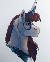 Size: 1080x1349 | Tagged: safe, artist:nightmare-moons-throneroom, moondancer, pony, unicorn, g4, alternate design, bust, female, glasses, jewelry, mare, regalia, simple background, solo, traditional art, white background