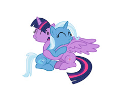 Size: 1280x902 | Tagged: safe, artist:brightstar40k, trixie, twilight sparkle, alicorn, pony, fame and misfortune, g4, duo, female, hug, lesbian, ship:twixie, shipping, simple background, twilight sparkle (alicorn), vector, we're not flawless, white background