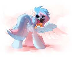 Size: 2500x2000 | Tagged: safe, alternate version, artist:zlatavector, oc, oc only, oc:perina, pegasus, pony, butt, ear fluff, featureless crotch, female, high res, looking at you, looking back, looking back at you, mare, mask, neckerchief, plot, rear view, respirator, solo, spread legs, spread wings, spreading, trade, two toned wings, wings