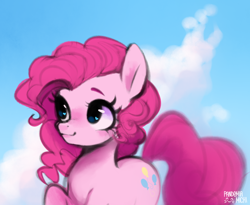 Size: 838x686 | Tagged: safe, artist:pandemiamichi, pinkie pie, earth pony, pony, g4, cute, diapinkes, heart eyes, solo, wingding eyes