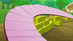 Size: 1280x720 | Tagged: safe, screencap, g4, on your marks, apple, apple tree, background, fence, hay bale, no pony, scenic ponyville, sweet apple acres, tree