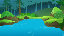 Size: 1280x720 | Tagged: safe, screencap, g4, on your marks, background, bush, forest, no pony, pine tree, river, scenic ponyville, tree