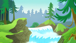 Size: 1280x720 | Tagged: safe, screencap, g4, on your marks, background, forest, no pony, pine tree, rapids, scenic ponyville, tree, waterfall