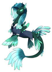 Size: 830x1143 | Tagged: safe, artist:eternity9, oc, oc only, hybrid, kelpie, seapony (g4), clothes, feather, fins, fish tail, green eyes, male, simple background, smiling, solo, suit, tail, transparent background