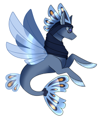 Size: 1038x1231 | Tagged: safe, artist:eternity9, oc, oc only, hybrid, seapony (g4), blue eyes, crossover, dorsal fin, fin wings, fins, fish tail, simple background, solo, spread wings, tail, transparent background, wings