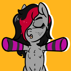 Size: 727x717 | Tagged: safe, artist:lazerblues, oc, oc only, oc:miss eri, earth pony, pony, chest fluff, clothes, poggers, socks, solo, striped socks