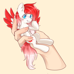 Size: 1800x1800 | Tagged: safe, artist:kairochan, oc, oc only, oc:making amends, pegasus, pony, colored wings, commission, hand, in goliath's palm, size difference, tiny, tiny ponies, two toned wings, wings, ych result