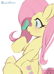 Size: 677x931 | Tagged: safe, artist:lexiedraw, fluttershy, butterfly, pegasus, pony, g4, butterfly on nose, insect on nose, profile, sitting, solo