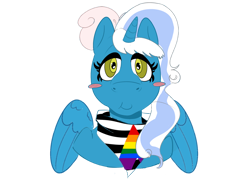 Size: 1280x960 | Tagged: safe, artist:batbug16, oc, oc:fleurbelle, alicorn, pony, alicorn oc, blushing, bow, clothes, female, hair bow, horn, mare, pride, scarf, simple background, solo, transparent background, wings, yellow eyes