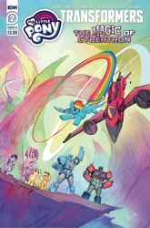 Size: 2063x3131 | Tagged: safe, artist:bethanymcguire-smith, idw, applejack, fluttershy, pinkie pie, rainbow dash, twilight sparkle, alicorn, earth pony, pegasus, pony, g4, the magic of cybertron, spoiler:comic, spoiler:the magic of cybertron02, autobot, cheering, chromia, crossover, high res, optimus prime, transformers, twilight sparkle (alicorn), windblade