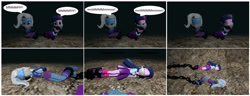 Size: 1444x553 | Tagged: safe, artist:brightstar40k, trixie, twilight sparkle, equestria girls, g4, 3d, ankle cuffs, arm behind back, ball and chain, bondage, bound and gagged, chains, cloth gag, comic, cuffs, eyes closed, gag, imminent death, imminent drowning, lying down, muffled words, peril, source filmmaker, tied up, underwater
