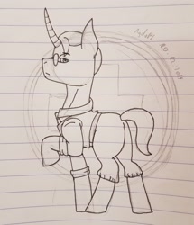 Size: 3024x3515 | Tagged: safe, artist:agdapl, pony, unicorn, boots, clothes, glasses, high res, horn, lined paper, male, medic, medic (tf2), ponified, raised hoof, shoes, signature, solo, stallion, team fortress 2, traditional art