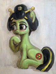 Size: 3024x4032 | Tagged: safe, artist:爱画画的刀刀, oc, oc only, earth pony, pony, clothes, earth pony oc, female, fukushima, green underwear, high res, japan, japanese, mare, mascot, mascots, nuclear, nuclear explosion, nuclear weapon, oil painting, radiation, radiation poisoning, radiation sign, radiation suit, radioactive, solo, traditional art, tritium, underwear, weapon, トリチウム