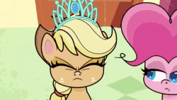 Size: 1920x1080 | Tagged: safe, ai assisted, ai content, edit, edited screencap, fifteen.ai, screencap, sound edit, applejack, pinkie pie, earth pony, pony, g4.5, my little pony: pony life, the tiara of truth, spoiler:pony life s02e06, animated, applejack is best facemaker, breaking the fourth wall, duo, duo female, female, jewelry, old town road, smugjack, sound, talking, tiara, tiara of truth, webm