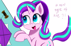 Size: 3859x2480 | Tagged: safe, artist:cxynbl, starlight glimmer, pony, unicorn, g4, cute, dialogue, female, glimmerbetes, happy, high res, kite, mare, open mouth, open smile, simple background, smiling, solo, talking, that pony sure does love kites, white background