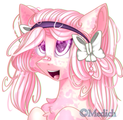 Size: 2473x2425 | Tagged: safe, artist:mediasmile666, oc, oc only, pony, bandage, bust, coat markings, female, high res, mare, simple background, smiling, solo, transparent background