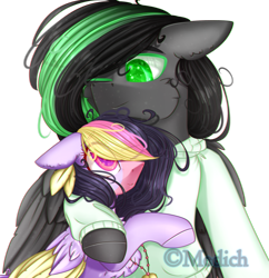 Size: 1552x1603 | Tagged: safe, artist:mediasmile666, oc, oc only, pegasus, pony, bust, clothes, colored wings, duo, female, floppy ears, jewelry, male, mare, pendant, simple background, stallion, sweater, transparent background, wings