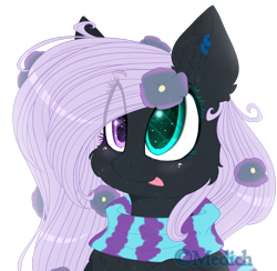 Size: 2477x2421 | Tagged: safe, artist:mediasmile666, oc, oc only, pony, bust, clothes, ear piercing, earring, female, heterochromia, high res, jewelry, mare, piercing, scarf, simple background, solo, tongue out, transparent background