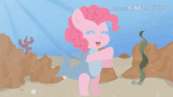 Size: 520x293 | Tagged: safe, artist:fennekinlovers√√, pinkie pie, g4, animated, baby shark, bipedal, cute, dancing, diapinkes, eyes closed, gif, it came from youtube, open mouth, open smile, shark costume, smiling, text, underwater, youtube link