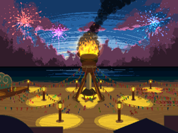 Size: 800x600 | Tagged: safe, artist:rangelost, oc, oc only, pony, cyoa:d20 pony, cloud, fireworks, outdoors, party, pixel art, sky