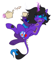 Size: 1280x1458 | Tagged: safe, artist:lynesssan, oc, oc only, oc:solitaire, pony, unicorn, cup, magic, simple background, solo, teacup, teapot, transparent background