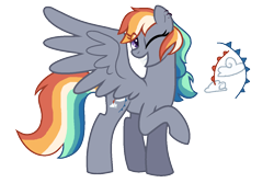 Size: 1249x832 | Tagged: safe, artist:gallantserver, oc, oc only, oc:coriolis force, pegasus, pony, ear piercing, earring, female, grin, jewelry, magical lesbian spawn, mare, offspring, one eye closed, parent:lightning dust, parent:rainbow dash, parents:rainbowdust, piercing, raised hoof, simple background, smiling, solo, transparent background, wink