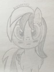 Size: 1603x2146 | Tagged: safe, artist:dimdariusz, oc, oc:nebula night, pegasus, pony, blushing, female, looking at you, mare, pegasus oc, pencil drawing, simple background, sketch, traditional art