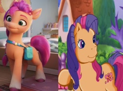Size: 858x634 | Tagged: safe, scootaloo (g3), sunny starscout, earth pony, pony, g3, g5, comparison, female, mare