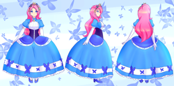 Size: 3655x1800 | Tagged: source needed, useless source url, safe, artist:jonfawkes, fluttershy, human, g4, adorasexy, beautiful, breasts, clothes, corset, crown, cute, different angles, dress, evening gloves, front view, gloves, gown, high heels, humanized, jewelry, lipstick, long gloves, princess fluttershy, rear view, reference sheet, regalia, sexy, shoes, side view, sideboob, solo, tiara