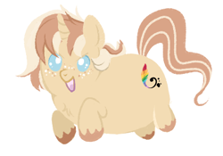 Size: 438x306 | Tagged: safe, artist:lulubell, oc, oc only, oc:lulubell, pony, unicorn, adorafatty, chibi, cute, fat, female, freckles, happy, mare, ocbetes, open mouth, smiling