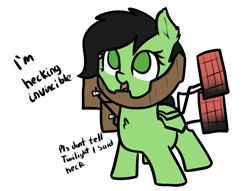 Size: 849x650 | Tagged: safe, artist:neuro, oc, oc:filly anon, earth pony, pony, chest fluff, clothes, cosplay, costume, cute, ear fluff, earth pony oc, female, filly, meme, metal gear, metal gear rising, no pupils, solo, sundowner, video game reference
