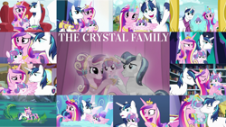 Size: 1280x721 | Tagged: safe, edit, edited screencap, editor:quoterific, screencap, princess cadance, princess flurry heart, shining armor, alicorn, pony, unicorn, a flurry of emotions, best gift ever, g4, once upon a zeppelin, the beginning of the end, the crystalling, the ending of the end, to where and back again, baby, baby pony, cadance is not amused, crown, cute, eyes closed, female, flurry heart is not amused, flurrybetes, food, hug, jewelry, magic, male, mare, messy hair, open mouth, pudding, puddinghead's pudding, regalia, shining armor is not amused, smiling, spread wings, stallion, star flurry heart, telekinesis, trio, unamused, wings