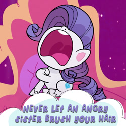 Size: 1080x1080 | Tagged: safe, screencap, rarity, pony, unicorn, bad thing no. 3, g4, g4.5, my little pony: pony life, official, caption, cropped, expand dong, exploitable meme, facebook, fainting couch, female, hoof on chest, image macro, meme, nose in the air, open mouth, sitting, solo