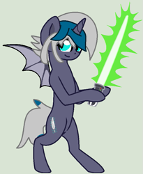 Size: 643x786 | Tagged: safe, artist:jadeharmony, artist:madzbases, oc, oc only, oc:elizabat stormfeather, alicorn, bat pony, bat pony alicorn, pony, alicorn oc, base used, bat pony oc, bat wings, bipedal, female, hoof hold, horn, lightsaber, mare, may the fourth be with you, raised hoof, solo, star wars, weapon, wings